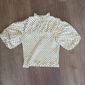 Sandro Cream and Black Polka Dot Ruffled Top